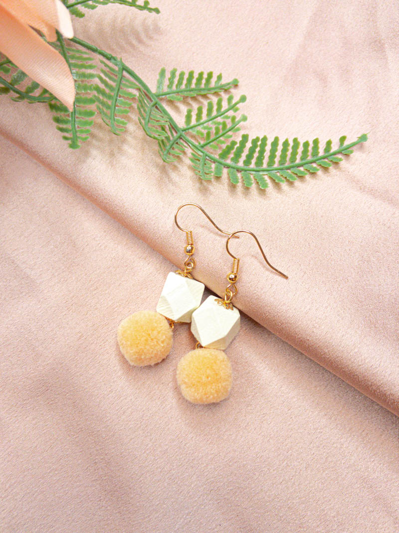 Apricot Peach-Orange Furry Pom Pom Earrings