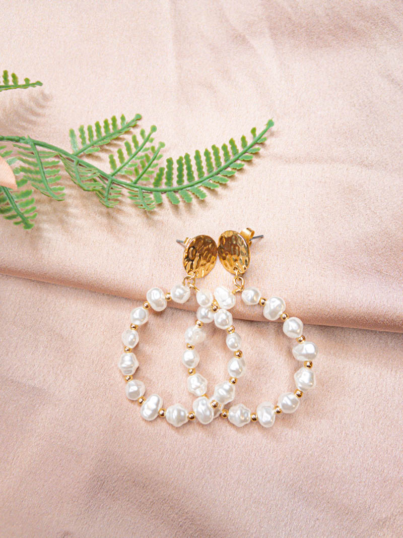 French Vintage Style Chain Baroque Pearl Hoop Earrings