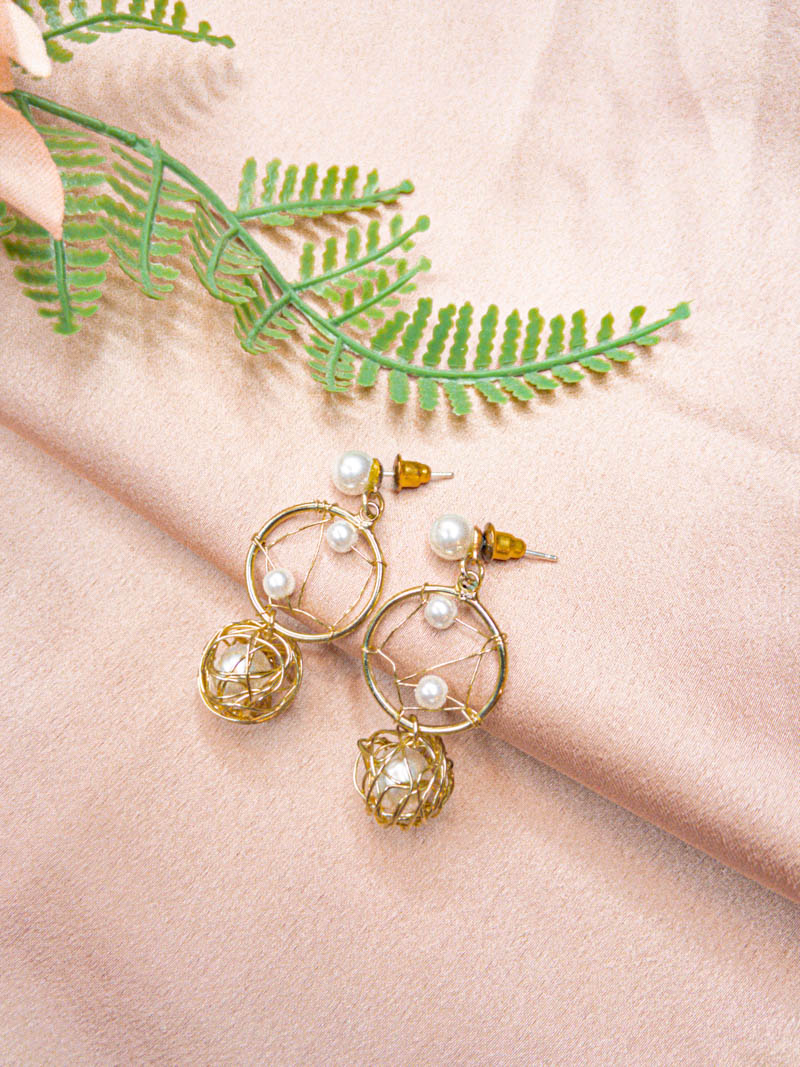 Hunter Dreamcatcher Braided Ball Pearl Earrings