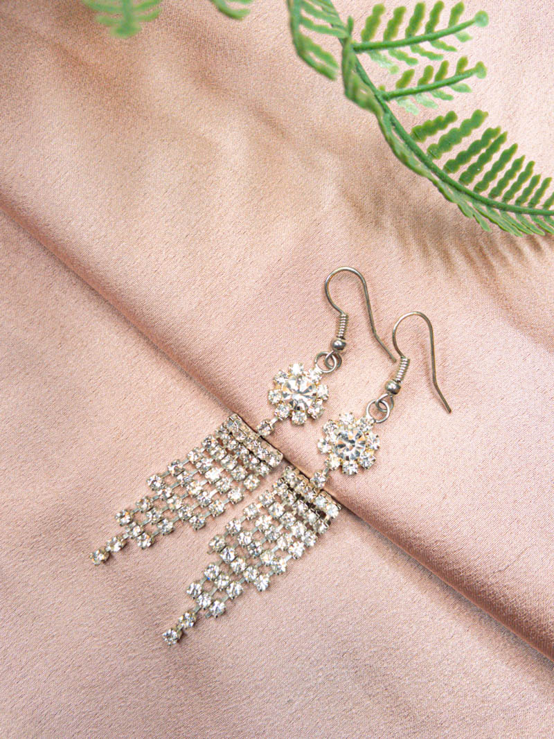 Iridescent Rhinestone Tassel Earrings