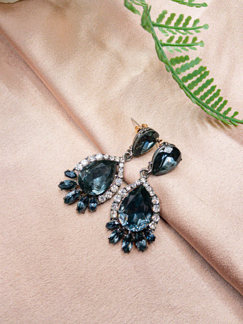 Luxury 14K White Gold Rhinestone Gemstone Chandelier Earrings