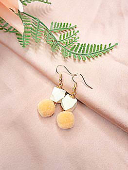 Apricot Peach-Orange Furry Pom Pom Earrings