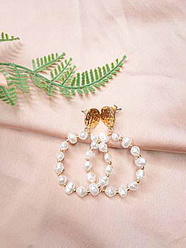 French Vintage Style Chain Baroque Pearl Hoop Earrings