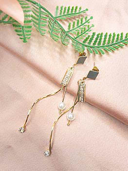 Golden Curved Cultured Pearl Dangle Earrings